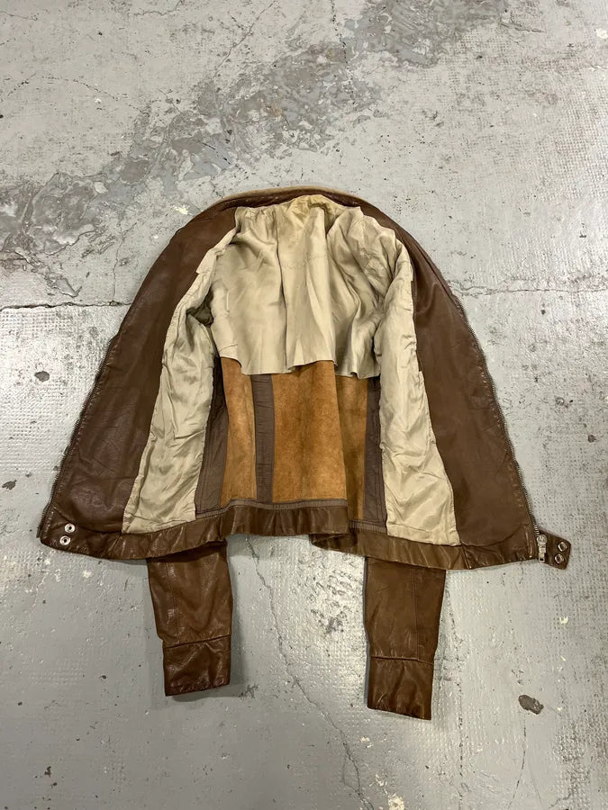 2000s Rick Owens Biker Brown Leather Jacket ENlZKtl 7