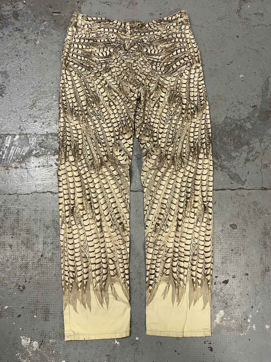 2000s Robero Cavalli Beige Feathers Pants OOYZFbt 0