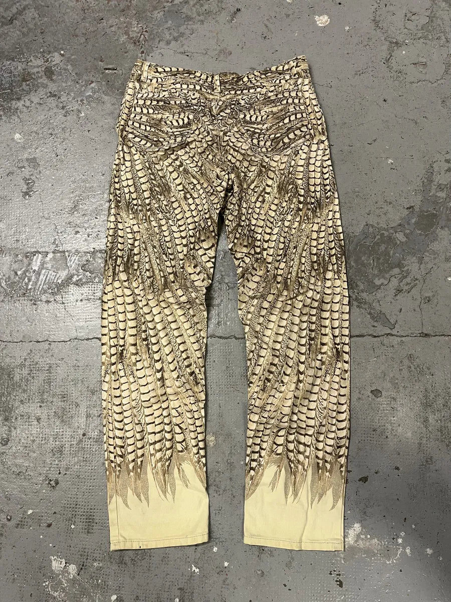 2000s Robero Cavalli Beige Feathers Pants OOYZFbt 1