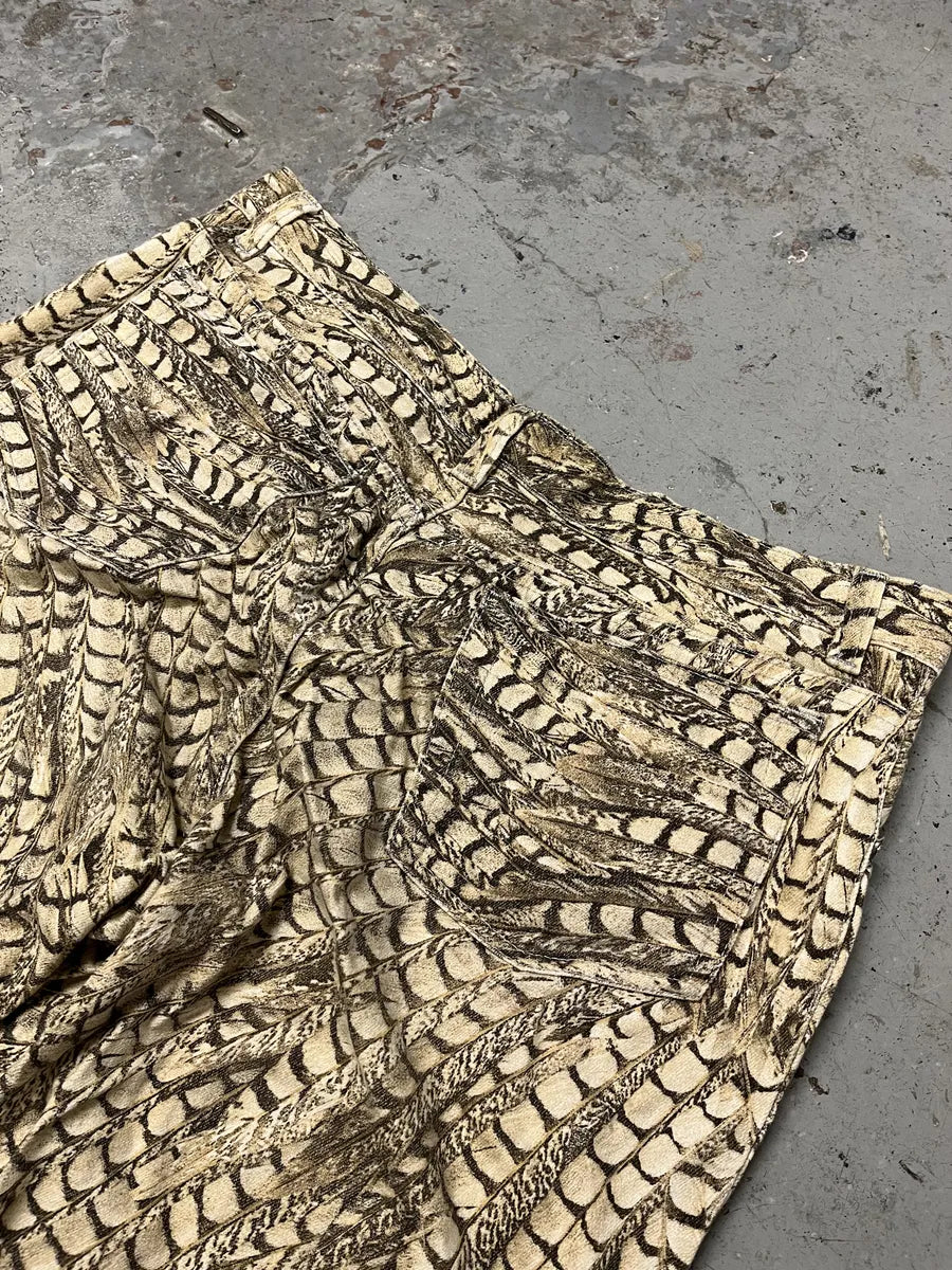 2000s Robero Cavalli Beige Feathers Pants OOYZFbt 10