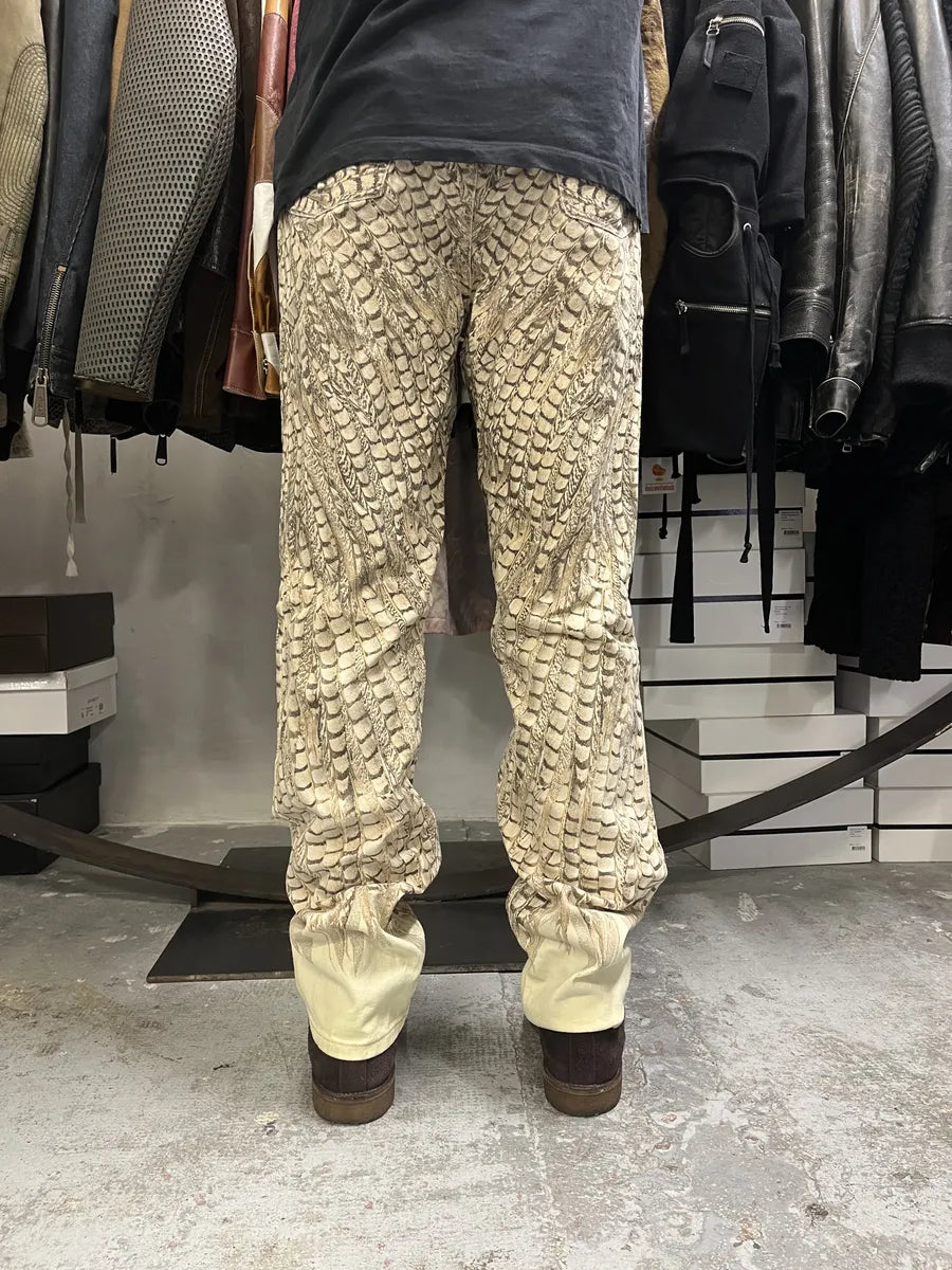 2000s Robero Cavalli Beige Feathers Pants OOYZFbt 3