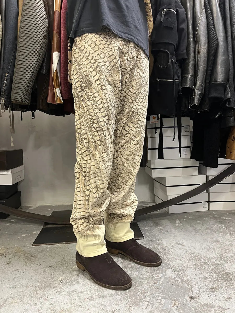 2000s Robero Cavalli Beige Feathers Pants OOYZFbt 4