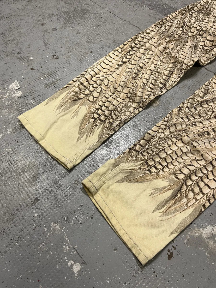 2000s Robero Cavalli Beige Feathers Pants OOYZFbt 5