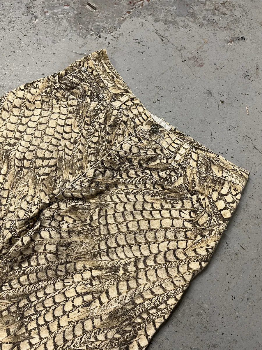 2000s Robero Cavalli Beige Feathers Pants OOYZFbt 6