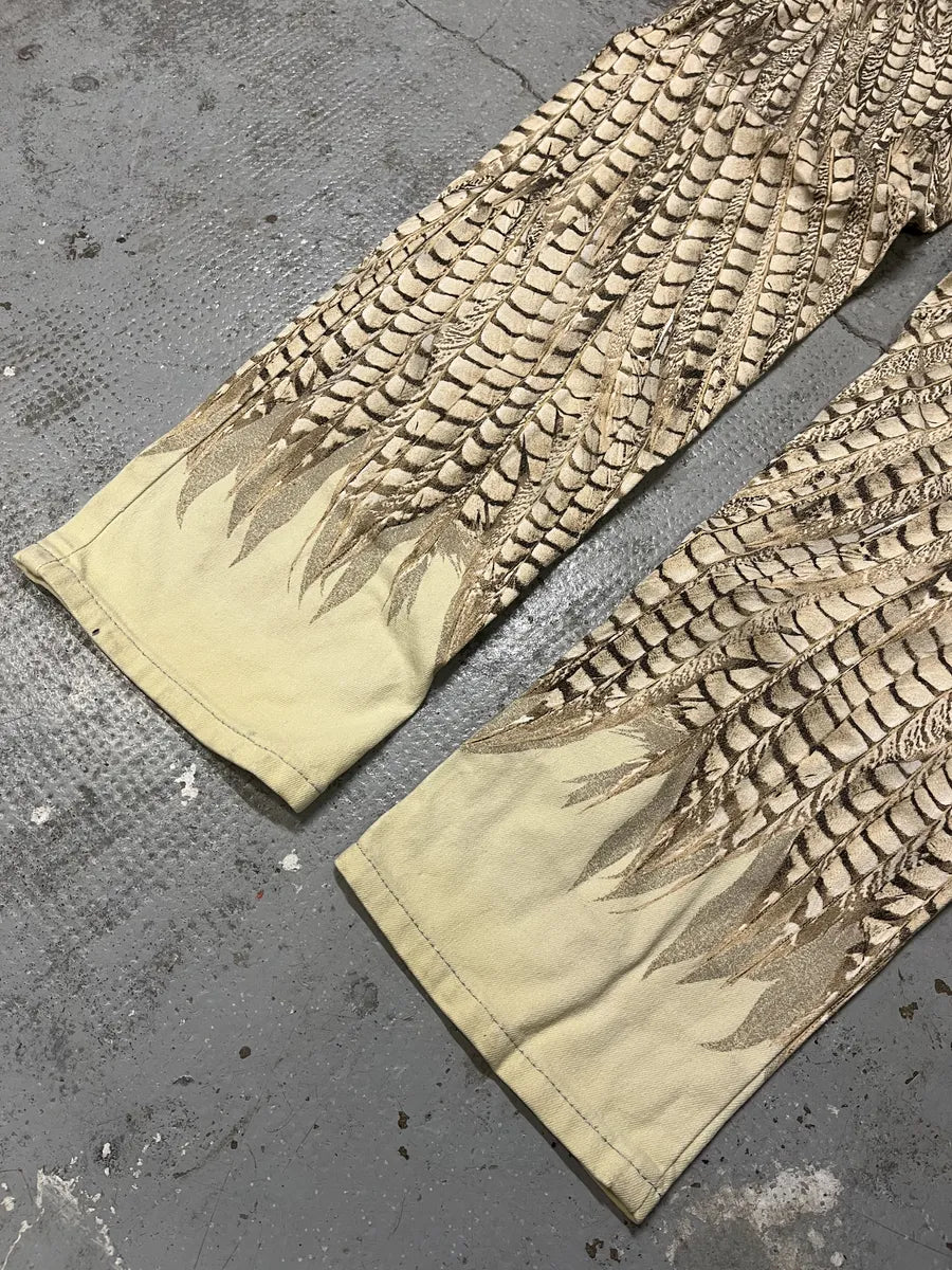2000s Robero Cavalli Beige Feathers Pants OOYZFbt 7
