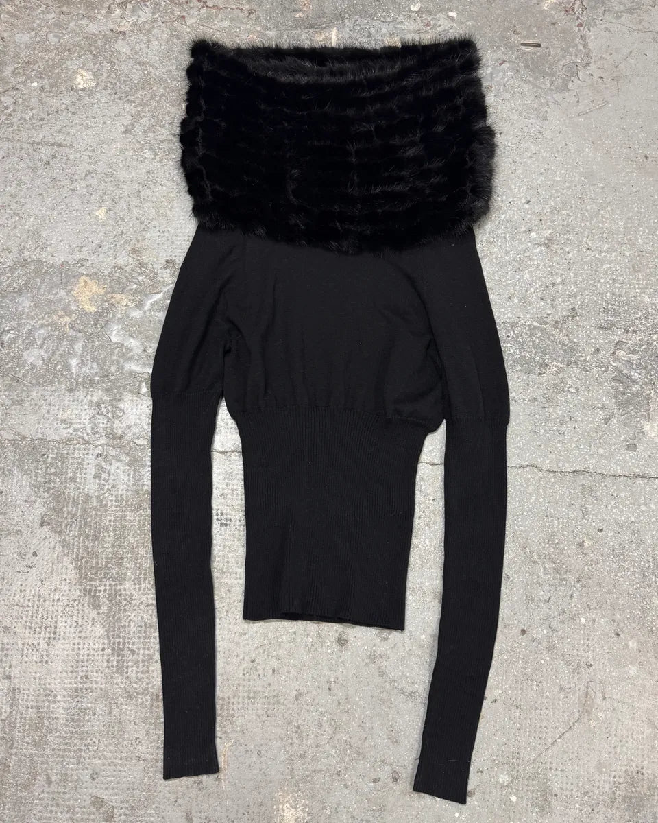 2000s Robero Cavalli Mink Fur Black Silk Top BjmSLuq 0