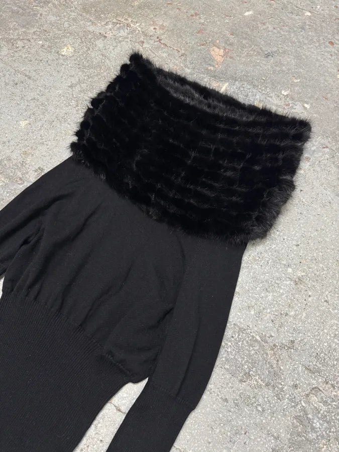 2000s Robero Cavalli Mink Fur Black Silk Top BjmSLuq 1