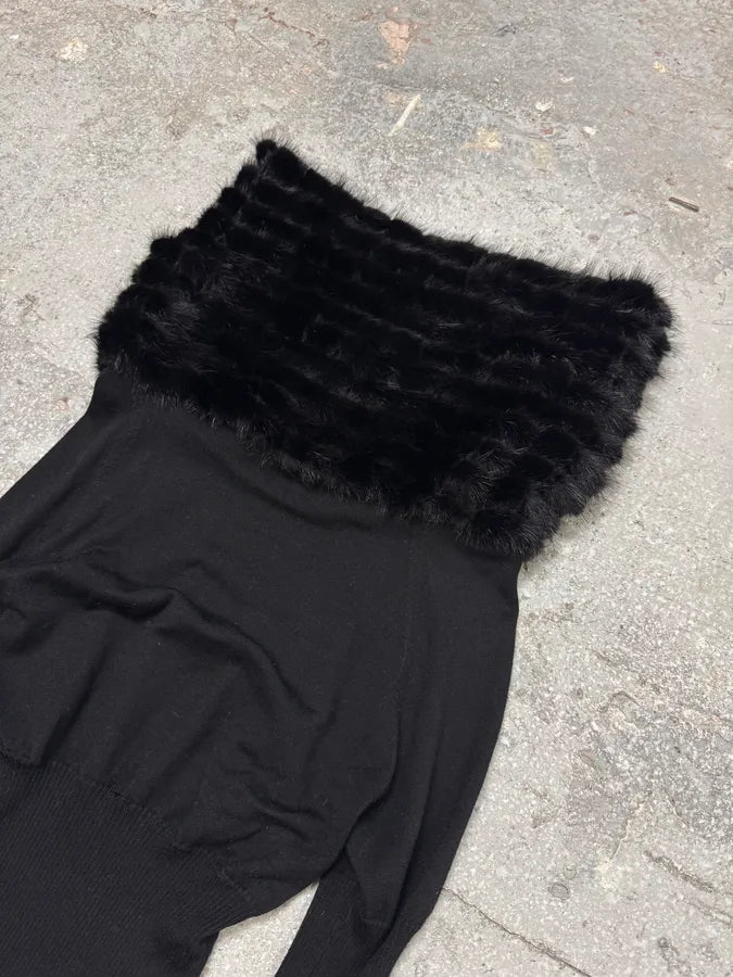 2000s Robero Cavalli Mink Fur Black Silk Top BjmSLuq 3