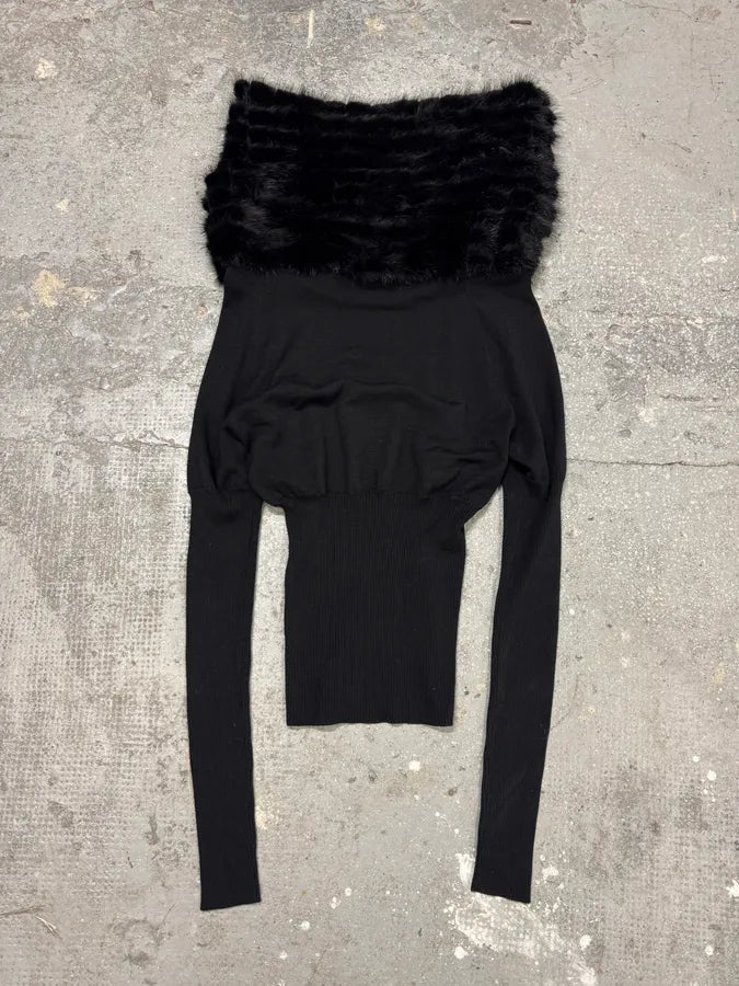 2000s Robero Cavalli Mink Fur Black Silk Top BjmSLuq 5