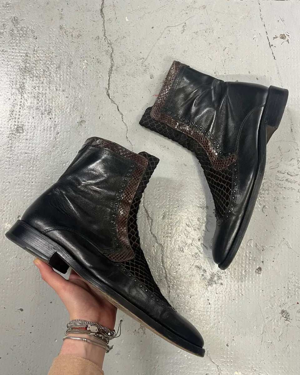 2000s Roberto Boticelli Python & Pony Hair Leather Brown Boots poVAJVC 0