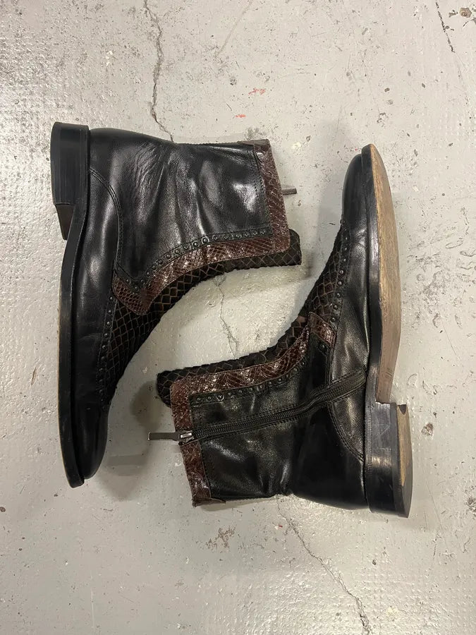 2000s Roberto Boticelli Python & Pony Hair Leather Brown Boots poVAJVC 1