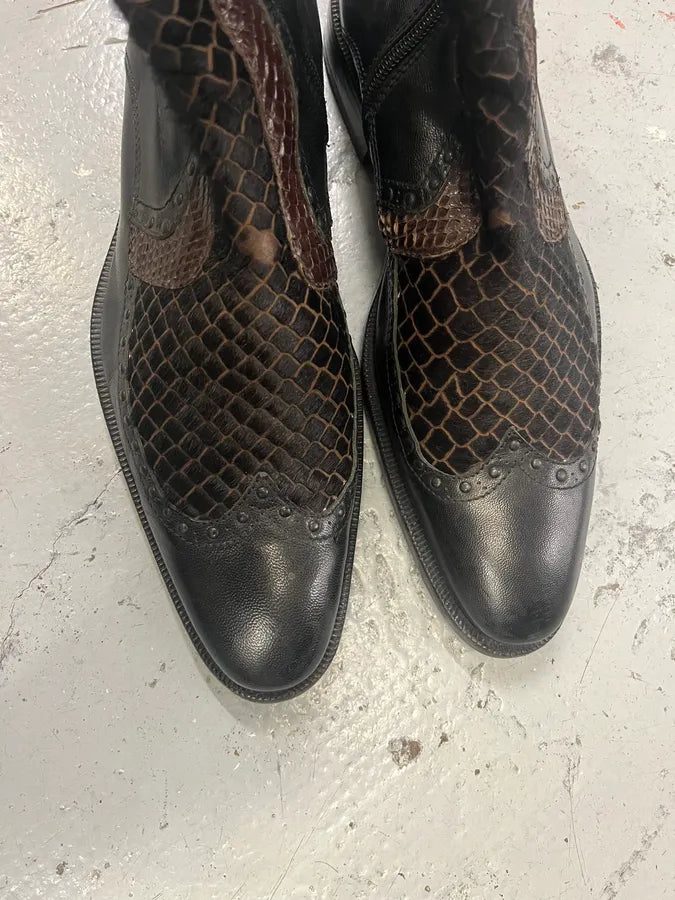 2000s Roberto Boticelli Python & Pony Hair Leather Brown Boots poVAJVC 3