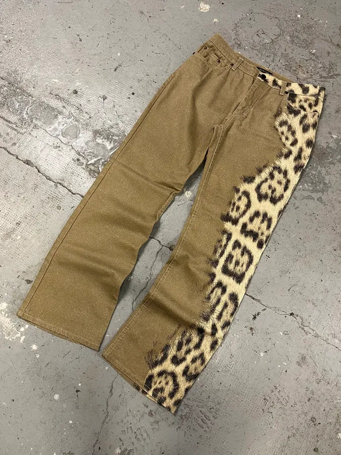 2000s Roberto Cavalli Leopard Expansion Beige Savage Pants (M) 4