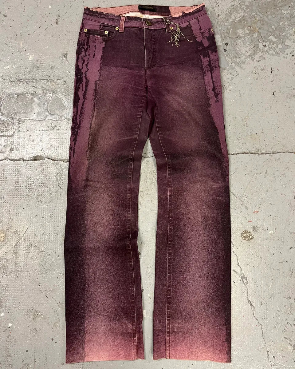 2000s Roberto Caballi Purple Marble Effect Pants (S) JRetMSn 0