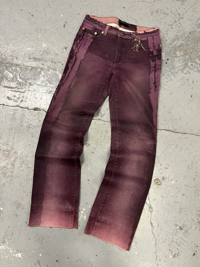 2000s Roberto Caballi Purple Marble Effect Pants (S) JRetMSn 5