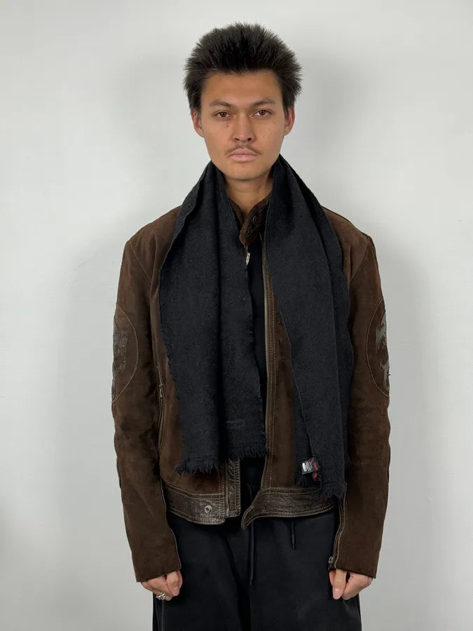 2000s Roberto Cavalli Abstract Lines Black Wool Scarf CenhoxD 1