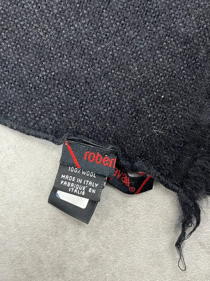 2000s Roberto Cavalli Abstract Lines Black Wool Scarf CenhoxD 6