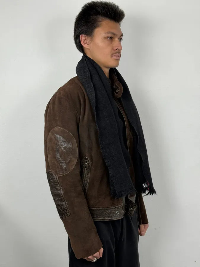 2000s Roberto Cavalli Abstract Lines Black Wool Scarf CenhoxD 2