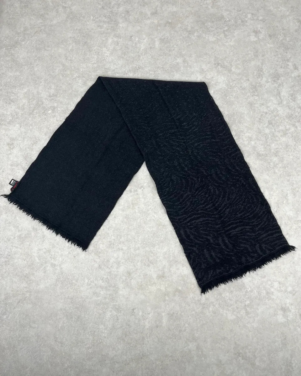 2000s Roberto Cavalli Abstract Lines Black Wool Scarf CenhoxD 3