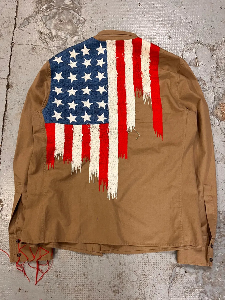 2000s Roberto Cavalli American Flag Beige Shirt HTnQIRo 0