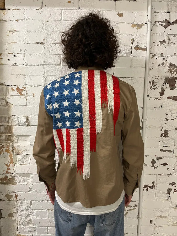 2000s Roberto Cavalli American Flag Beige Shirt HTnQIRo 3