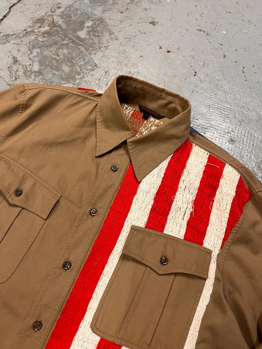 2000s Roberto Cavalli American Flag Beige Shirt HTnQIRo 5