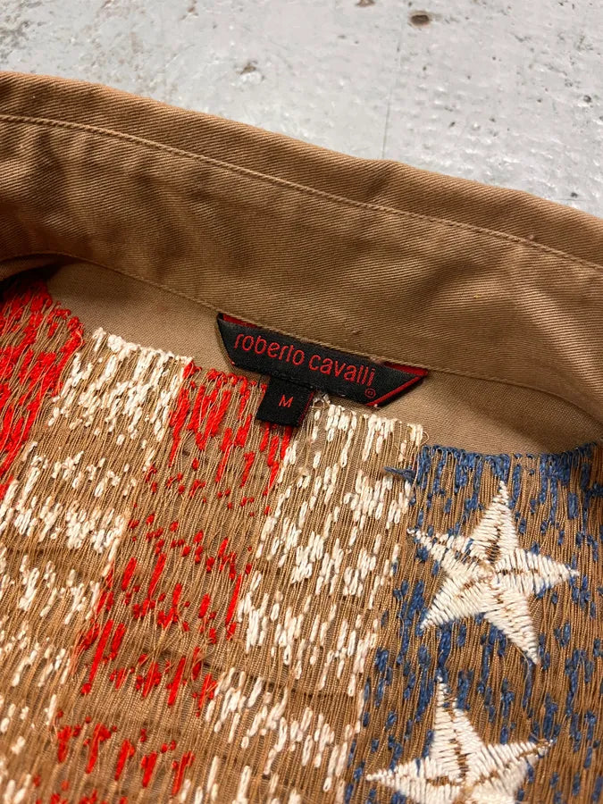 2000s Roberto Cavalli American Flag Beige Shirt HTnQIRo 8