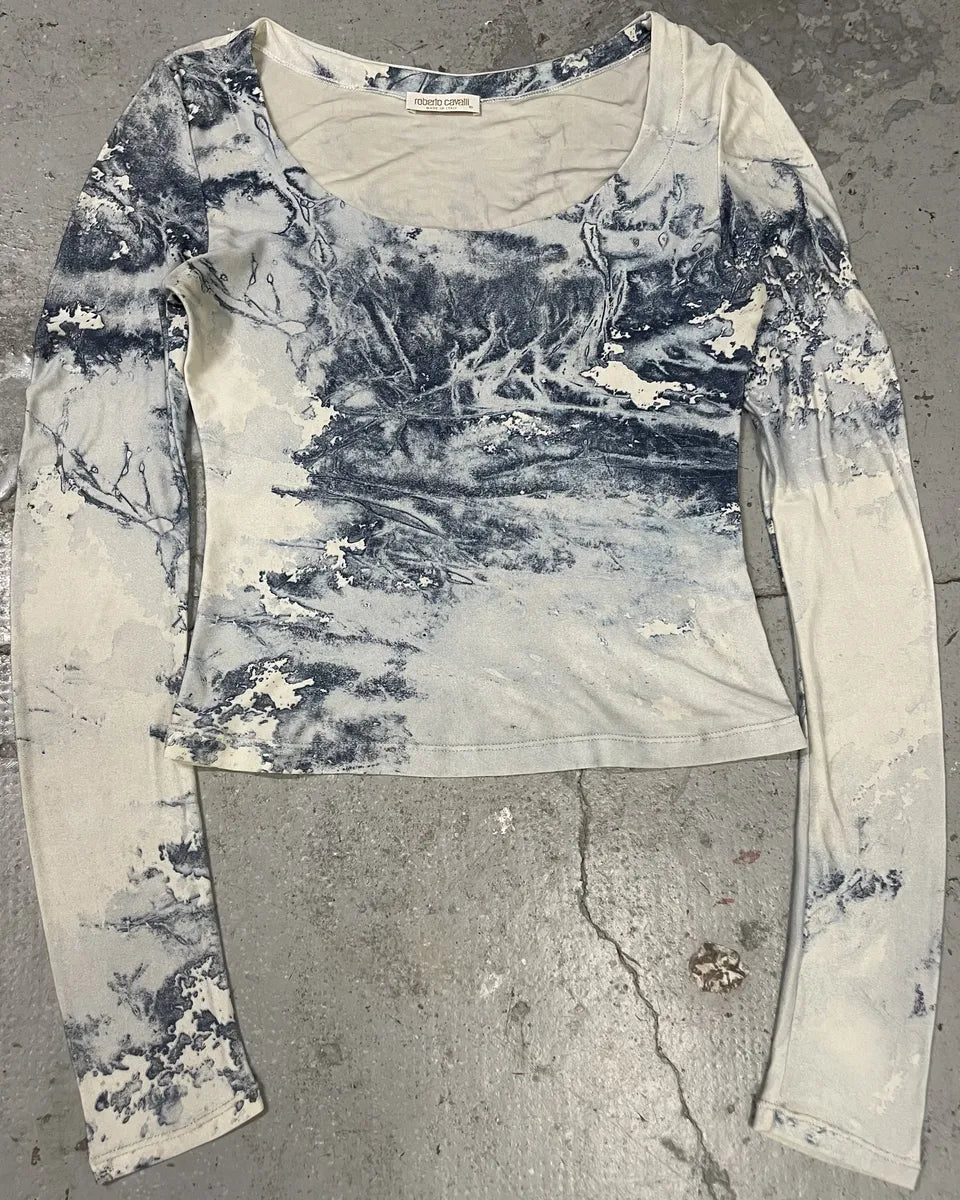 2000s Roberto Cavalli Aqua Blue Sky Top (M) rBAOgMd 2