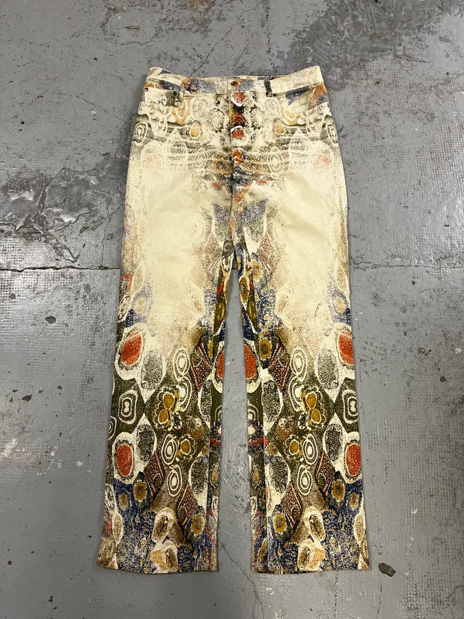 2000s Roberto Cavalli Arabic Mozaic Beige Multicolor Pants KIySYog 0