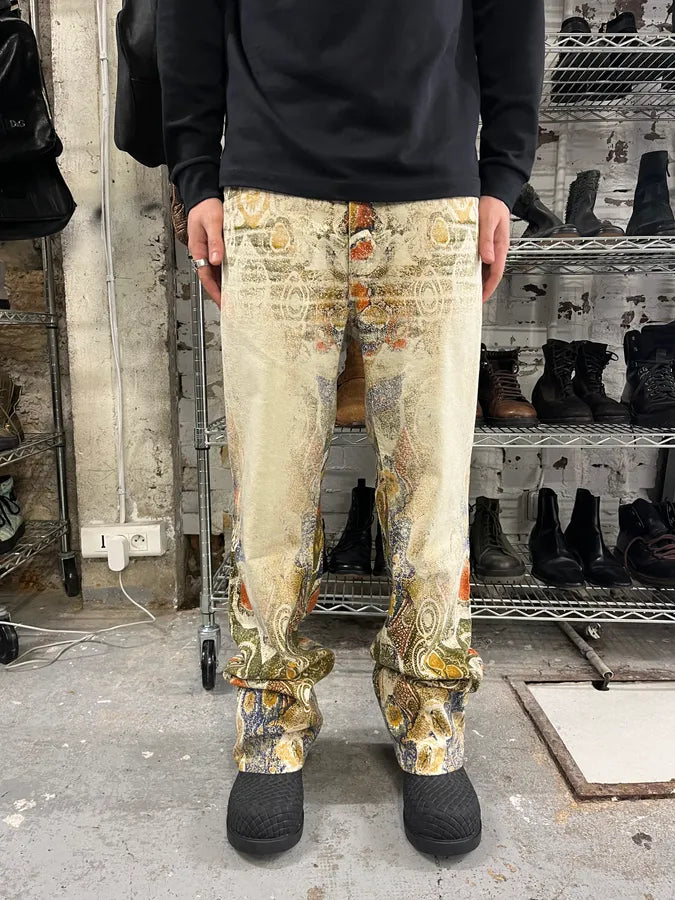 2000s Roberto Cavalli Arabic Mozaic Beige Multicolor Pants KIySYog 1