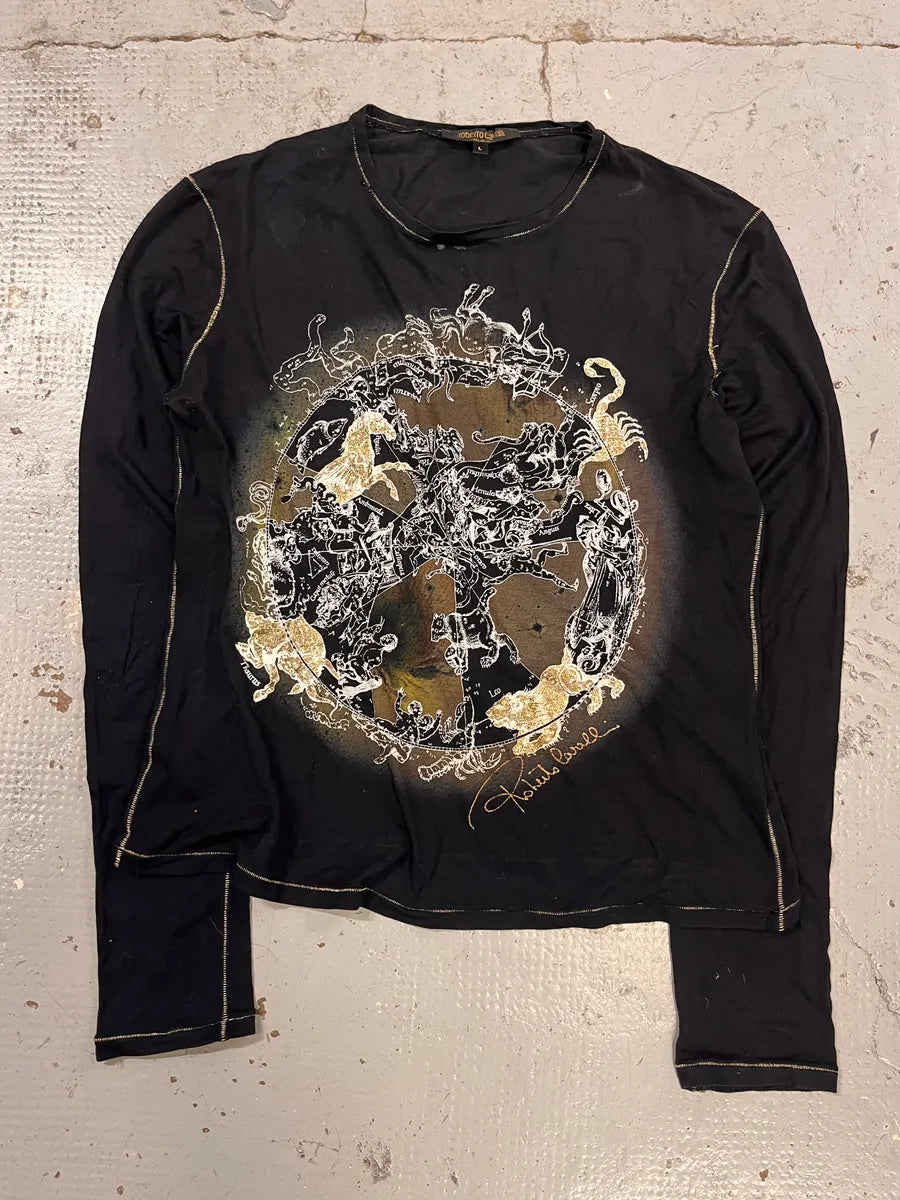 2000s Roberto Cavalli Astrology Black Longsleeves ISohZTb 0