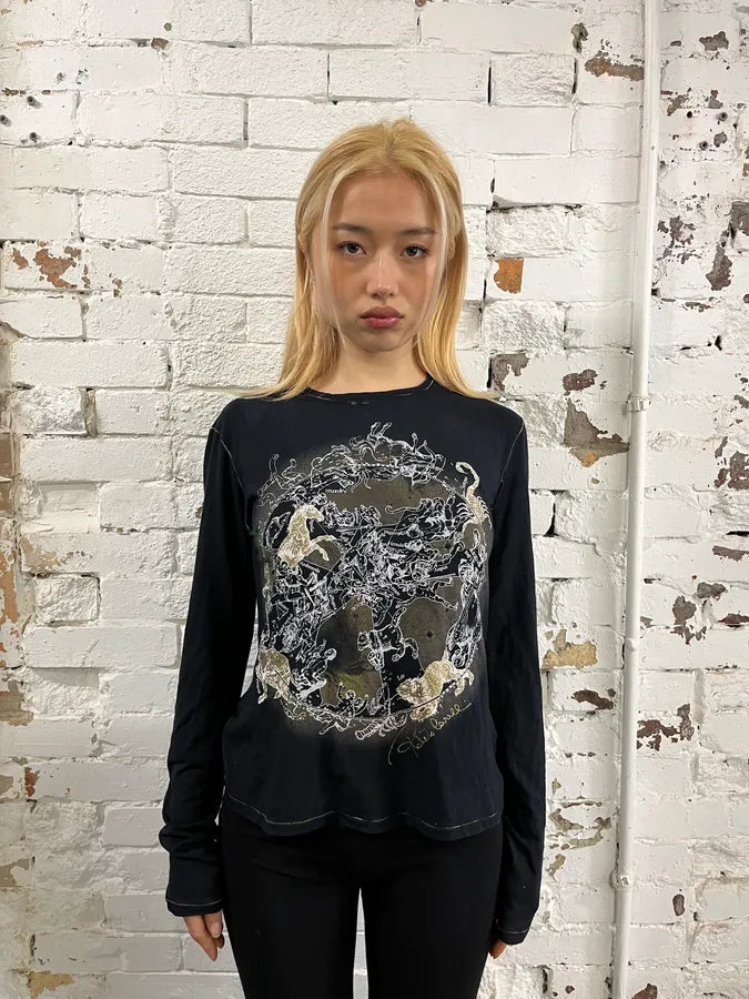 2000s Roberto Cavalli Astrology Black Longsleeves ISohZTb 1