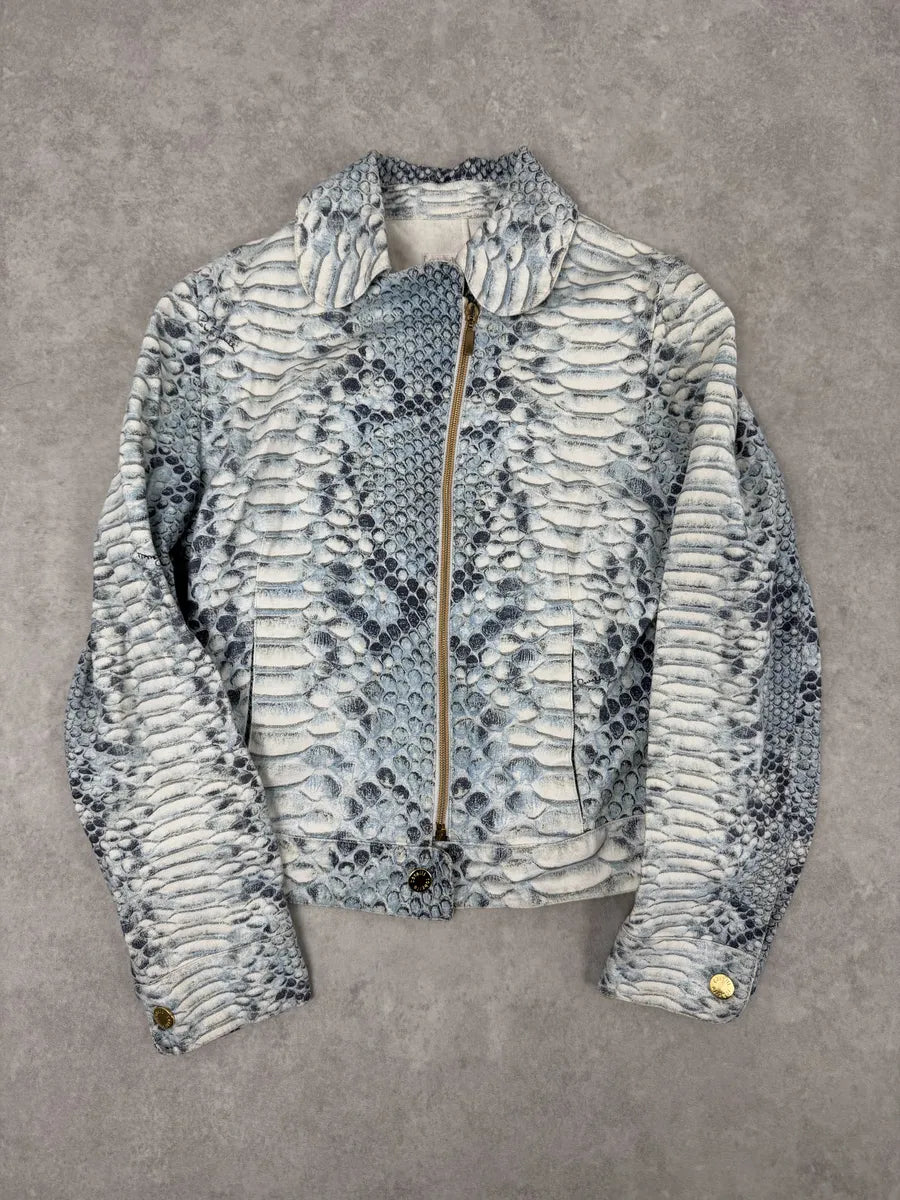 2000s Roberto Cavalli Asymmetrical Blue Python Effect Jacket ViWbAbe 0