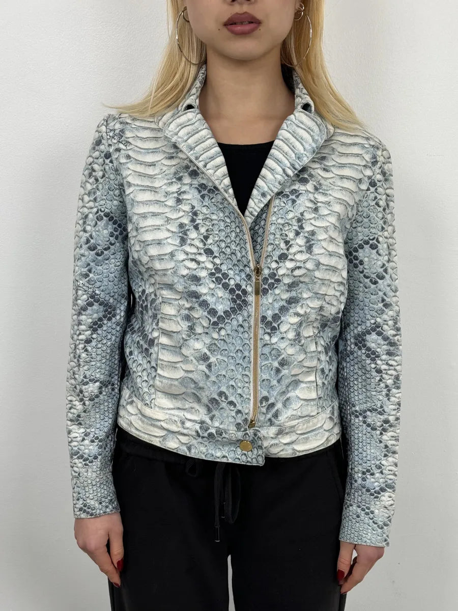 2000s Roberto Cavalli Asymmetrical Blue Python Effect Jacket ViWbAbe 2