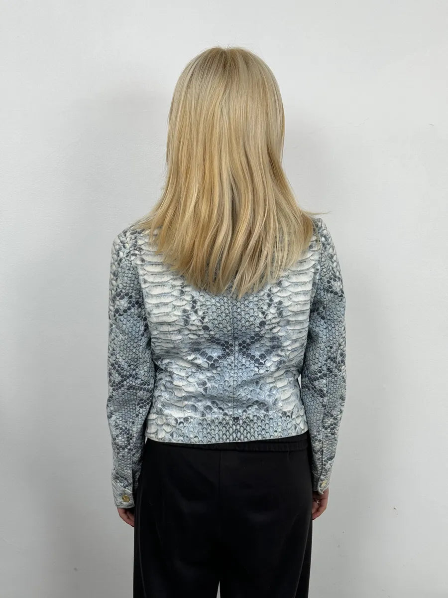 2000s Roberto Cavalli Asymmetrical Blue Python Effect Jacket ViWbAbe 3