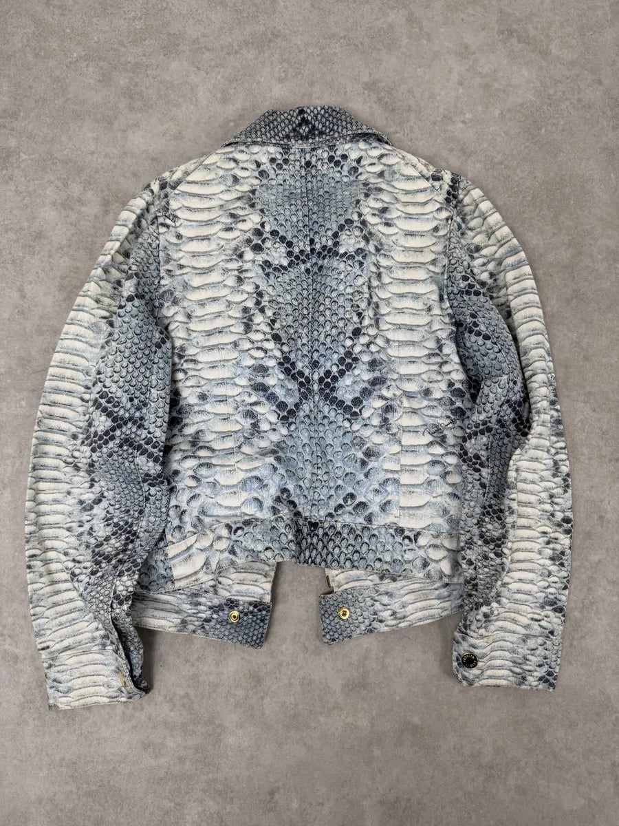2000s Roberto Cavalli Asymmetrical Blue Python Effect Jacket ViWbAbe 4