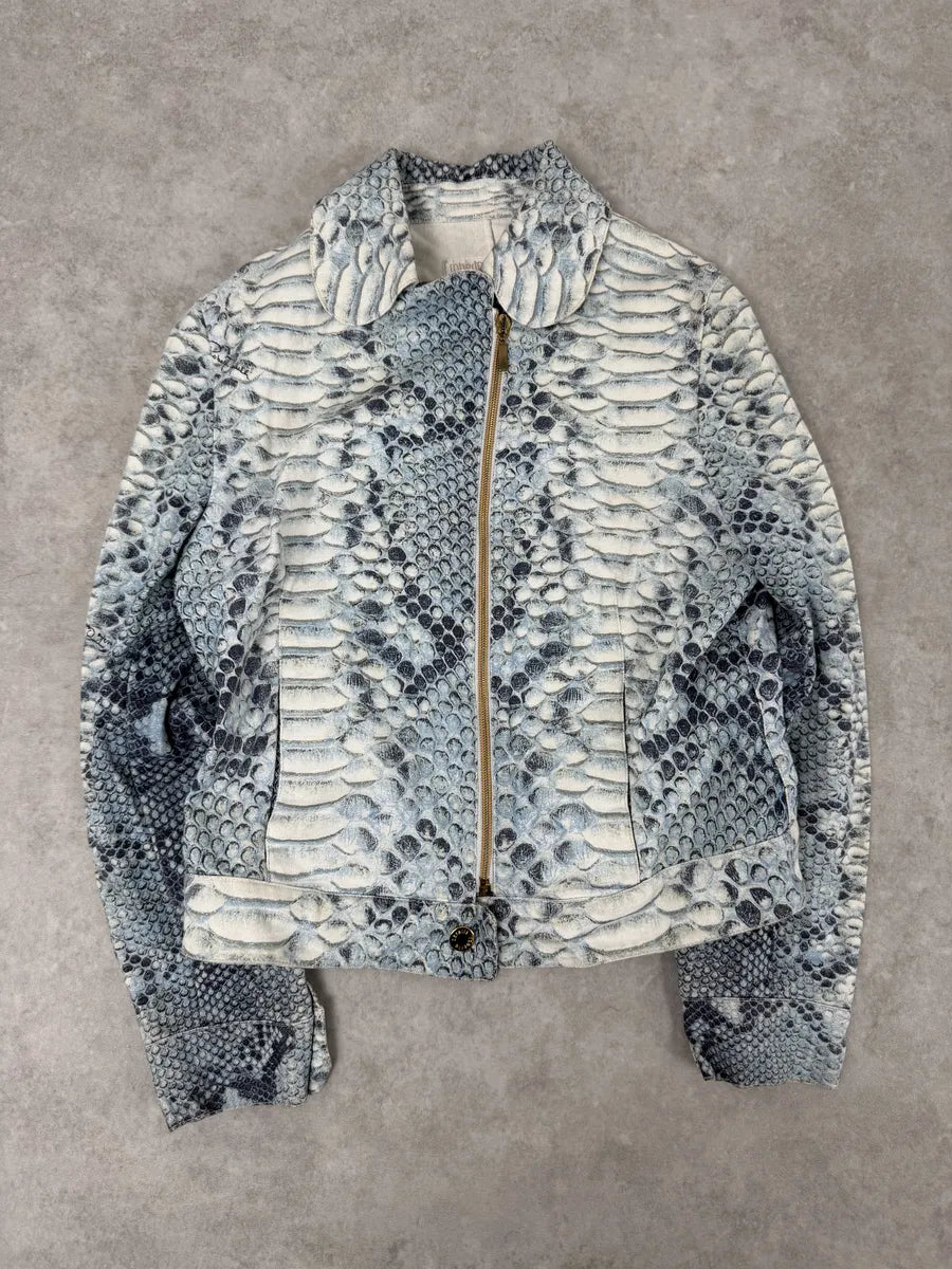 2000s Roberto Cavalli Asymmetrical Blue Python Effect Jacket ViWbAbe 5