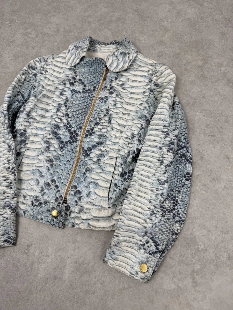 2000s Roberto Cavalli Asymmetrical Blue Python Effect Jacket ViWbAbe 6