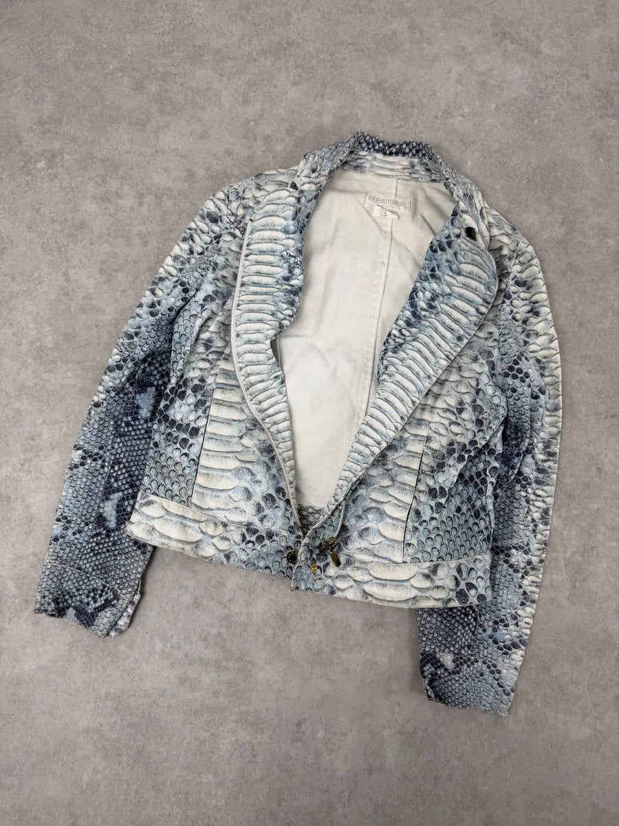 2000s Roberto Cavalli Asymmetrical Blue Python Effect Jacket ViWbAbe 9