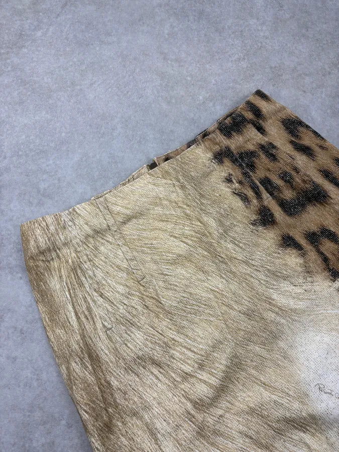 FW2001 Roberto Cavalli Beige & Black Leopard Safari Skirt pwaoRJq 5