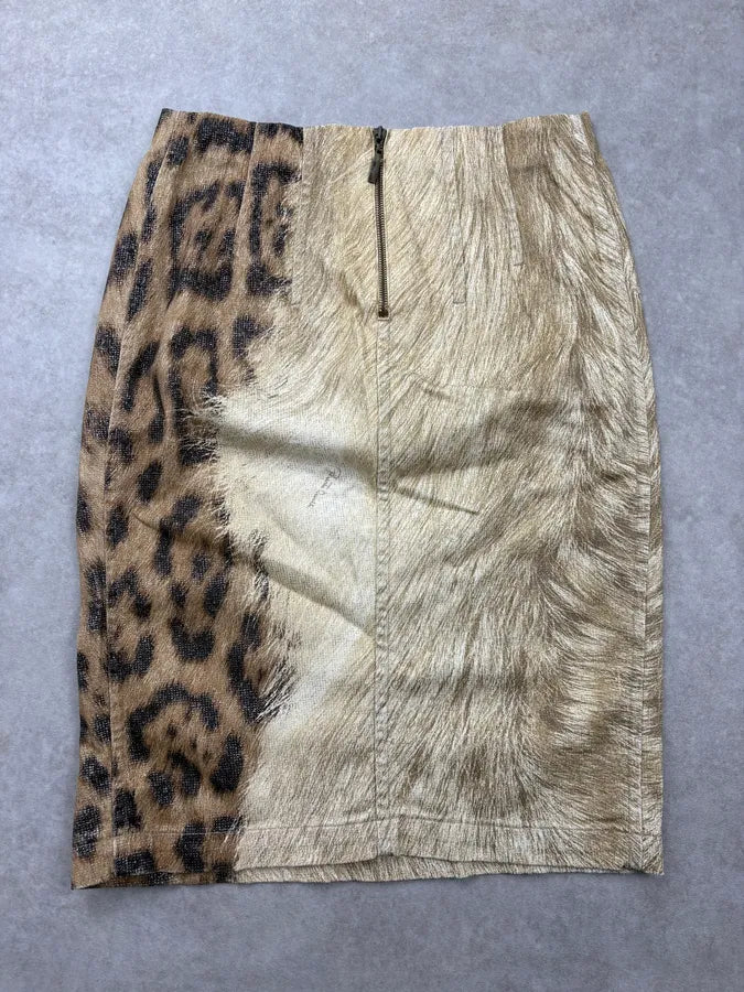 FW2001 Roberto Cavalli Beige & Black Leopard Safari Skirt pwaoRJq 6