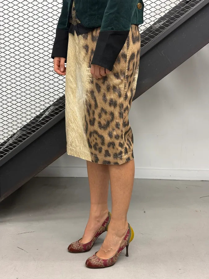 FW2001 Roberto Cavalli Beige & Black Leopard Safari Skirt pwaoRJq 1