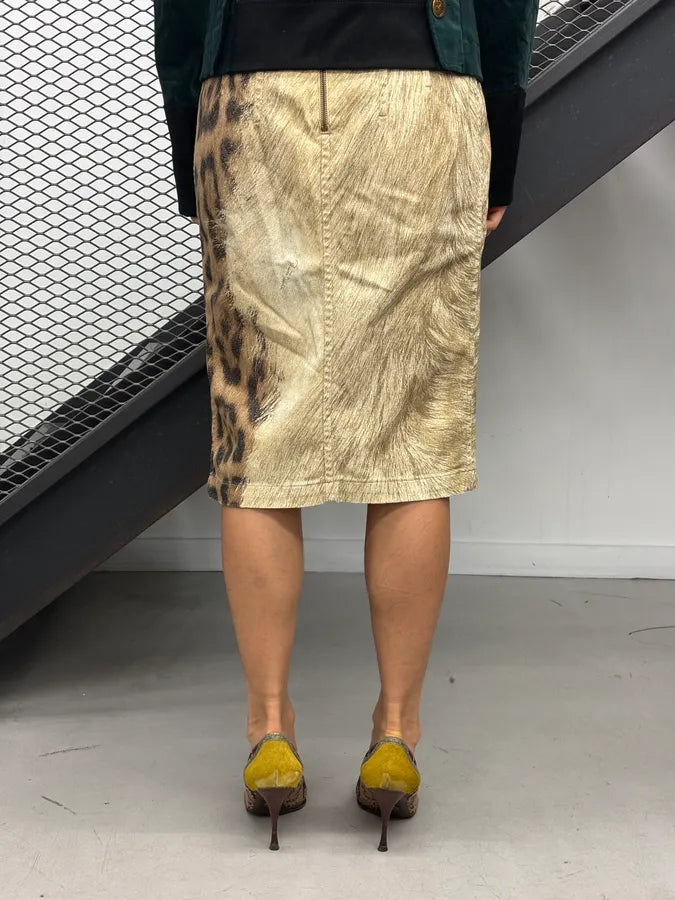2000s Roberto Cavalli Beige & Black Leopard Safari Skirt pwaoRJq 2