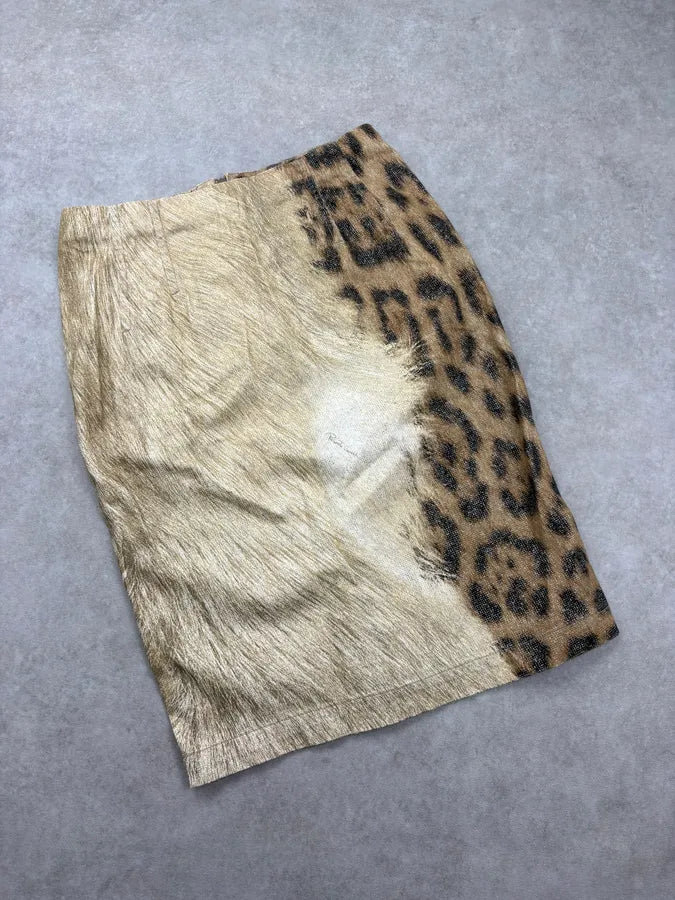 2000s Roberto Cavalli Beige & Black Leopard Safari Skirt pwaoRJq 4