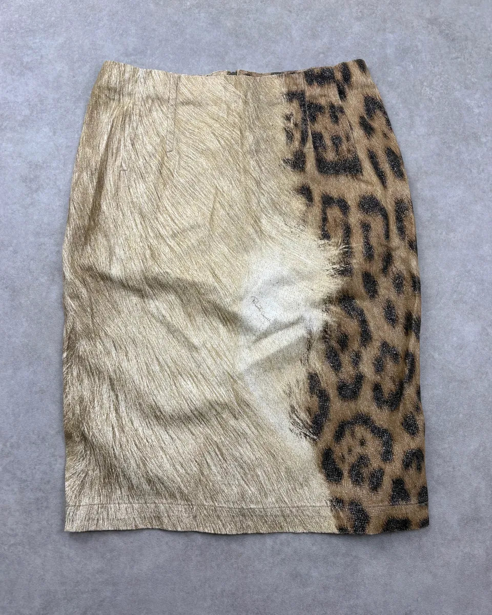 FW2001 Roberto Cavalli Beige & Black Leopard Safari Skirt pwaoRJq 3