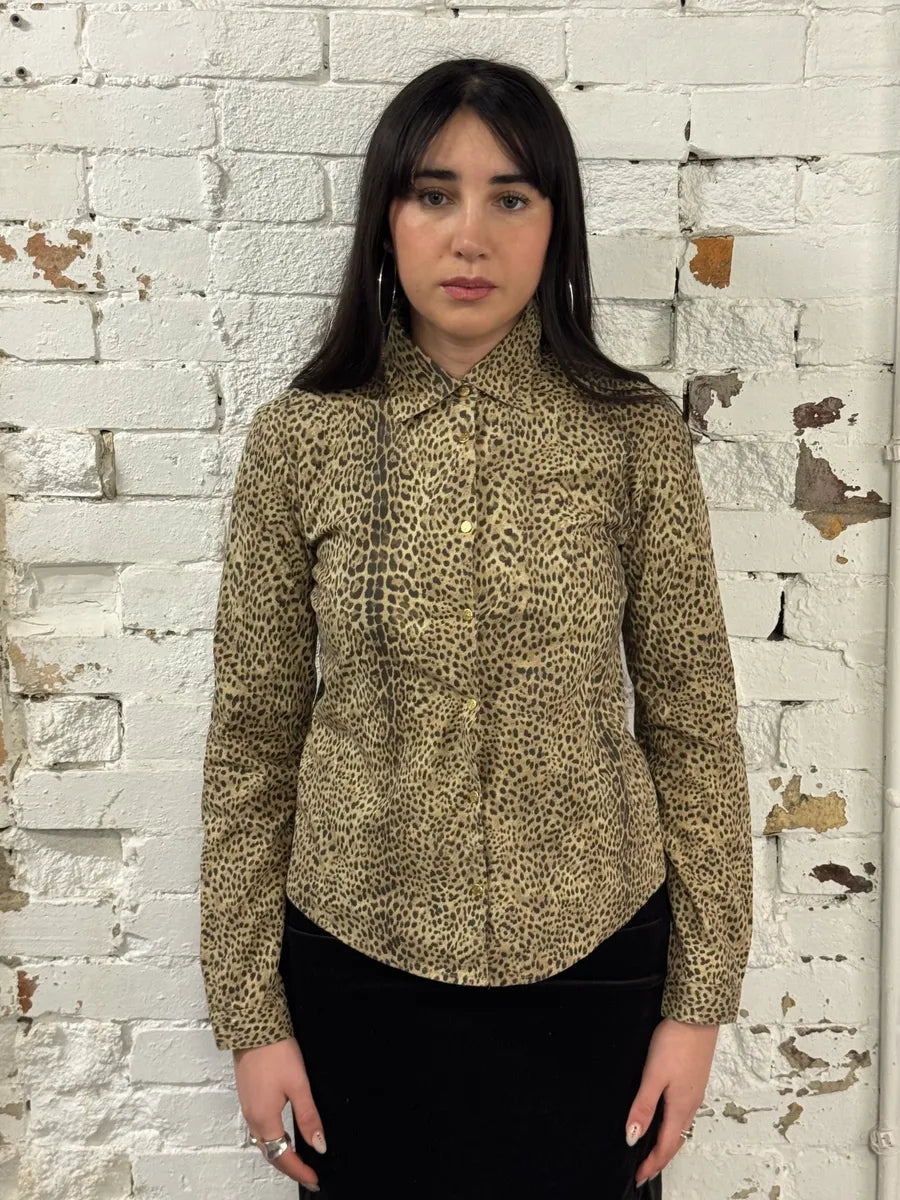 2000s Roberto Cavalli Beige & Black Leopard Shirt LYjipsK 1
