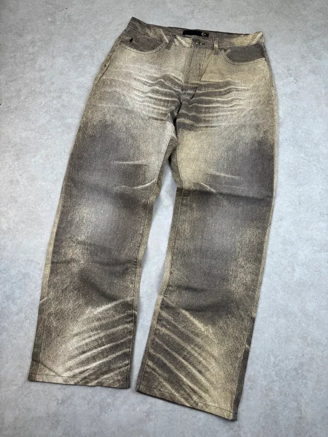 2000s Cavalli Beige & Grey Sandstorm Overprint Faded Pants pMSkRKv 6