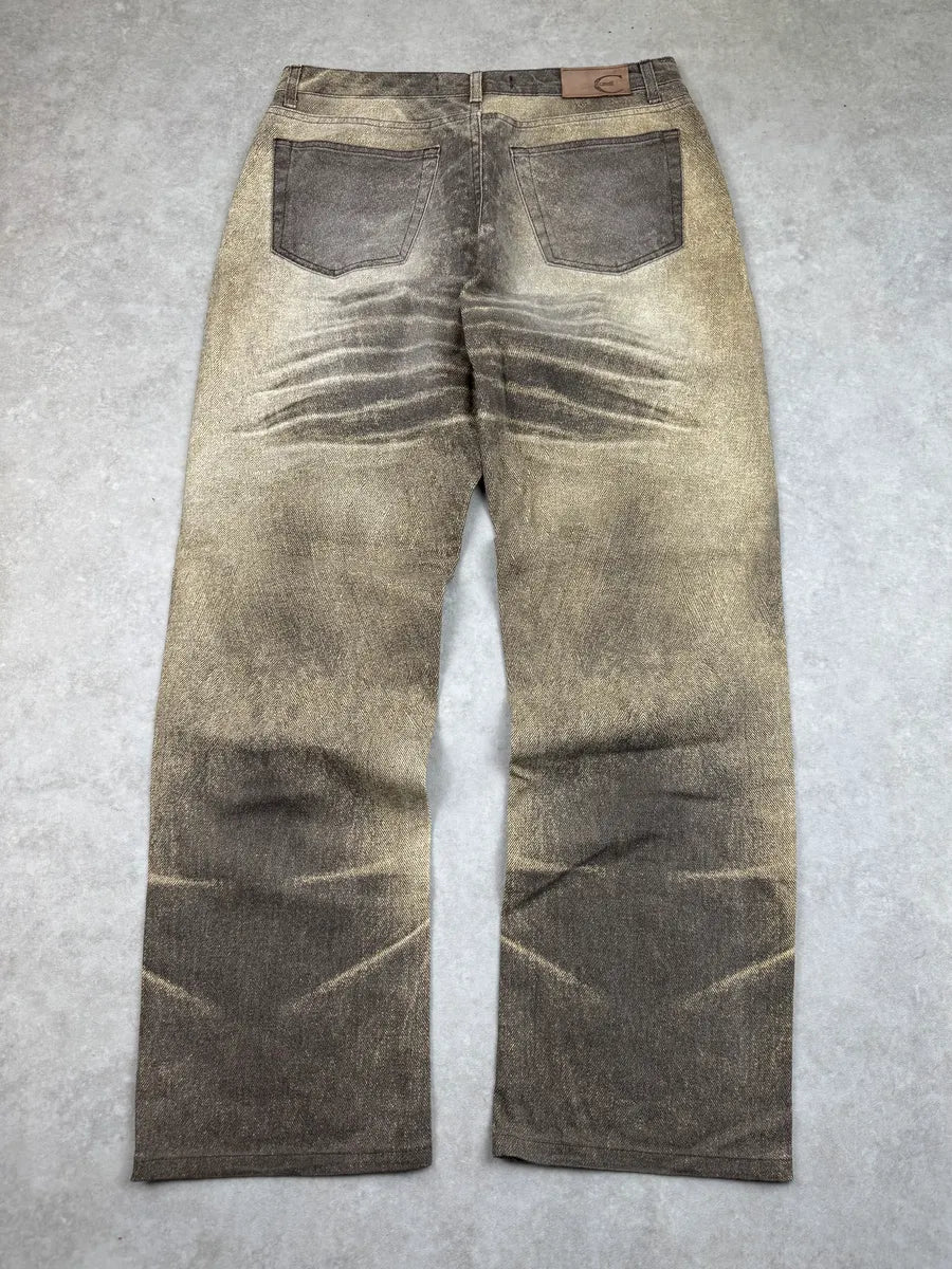 2000s Cavalli Beige & Grey Sandstorm Overprint Faded Pants pMSkRKv 4