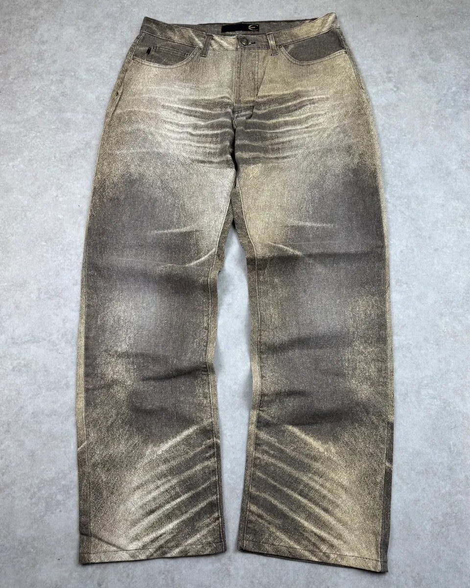 2000s Cavalli Beige & Grey Sandstorm Overprint Faded Pants pMSkRKv 3