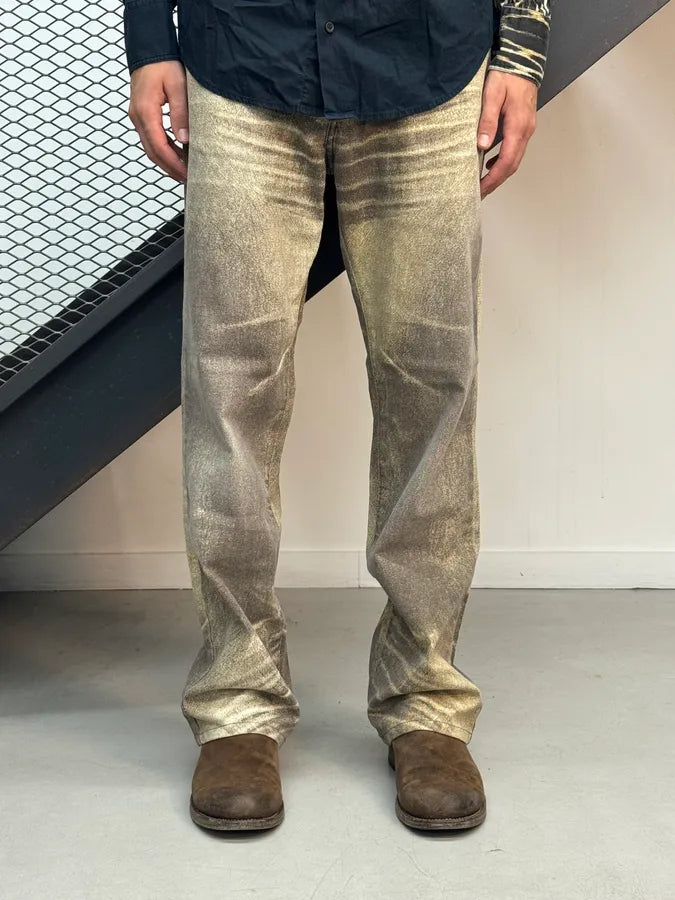 2000s Cavalli Beige & Grey Sandstorm Overprint Faded Pants pMSkRKv 0
